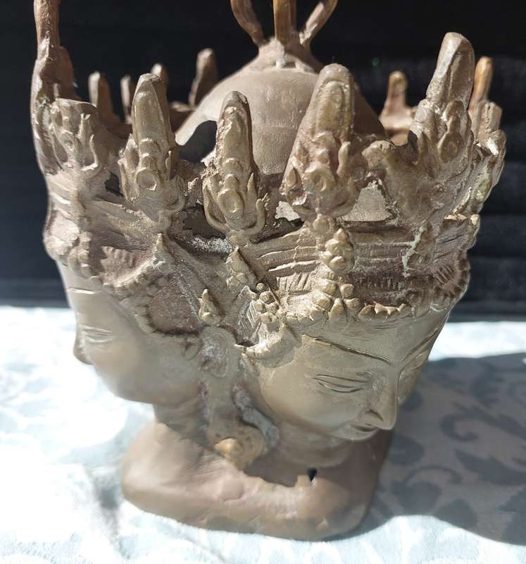 AN ANTIQUE 4 HEADED LORD VISHNU ANGKOR WATT BRONZE SCULPTURE