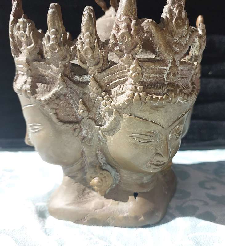 AN ANTIQUE 4 HEADED LORD VISHNU ANGKOR WATT BRONZE SCULPTURE