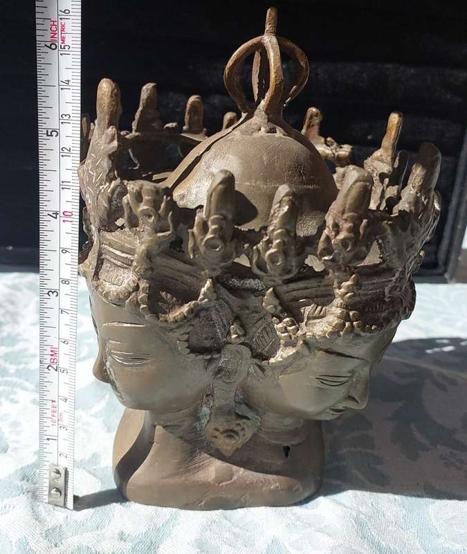 AN ANTIQUE 4 HEADED LORD VISHNU ANGKOR WATT BRONZE SCULPTURE