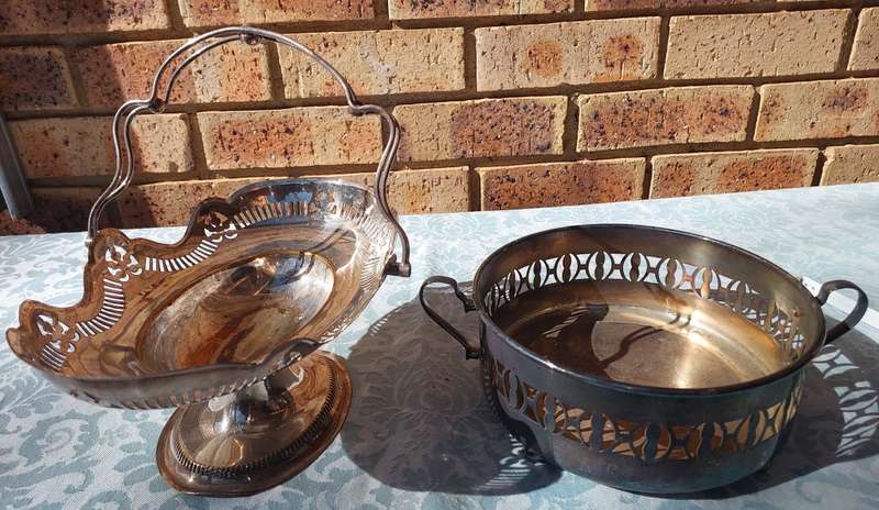 TWO ANTIQUE VICTORIAN EPNS SERVING BASKET TRAYS