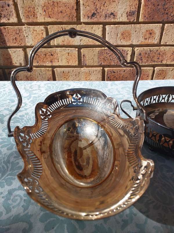 TWO ANTIQUE VICTORIAN EPNS SERVING BASKET TRAYS