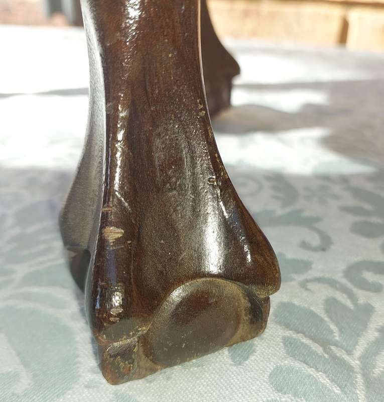AN ANTIQUE PAIR OF KIDNEY-SHAPED BALL N CLAW-LEGGED OCCASIONAL TABLES