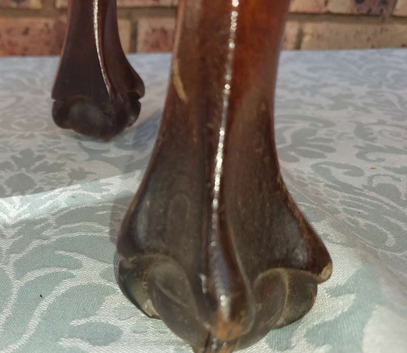 AN ANTIQUE PAIR OF KIDNEY-SHAPED BALL N CLAW-LEGGED OCCASIONAL TABLES