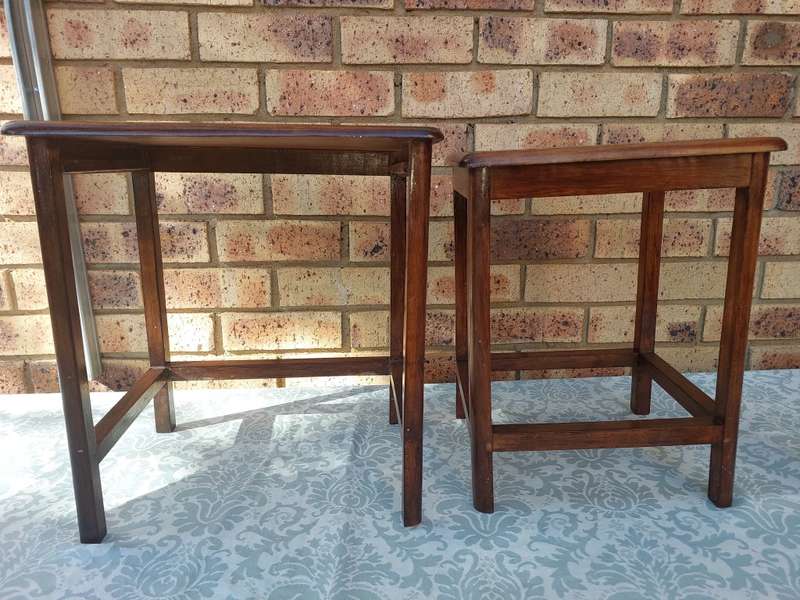 MID-CENTURY NESTING TABLES OF SOLID WOOD SOLD AS IS