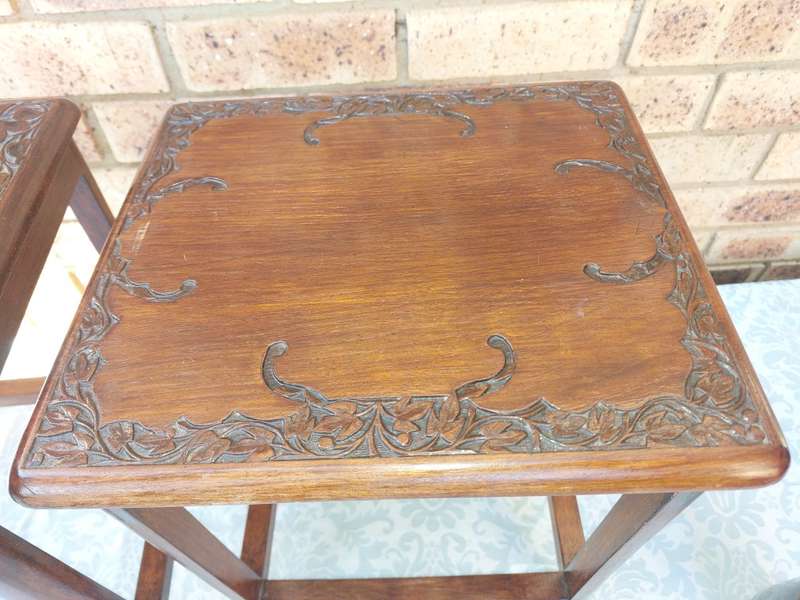 MID-CENTURY NESTING TABLES OF SOLID WOOD SOLD AS IS