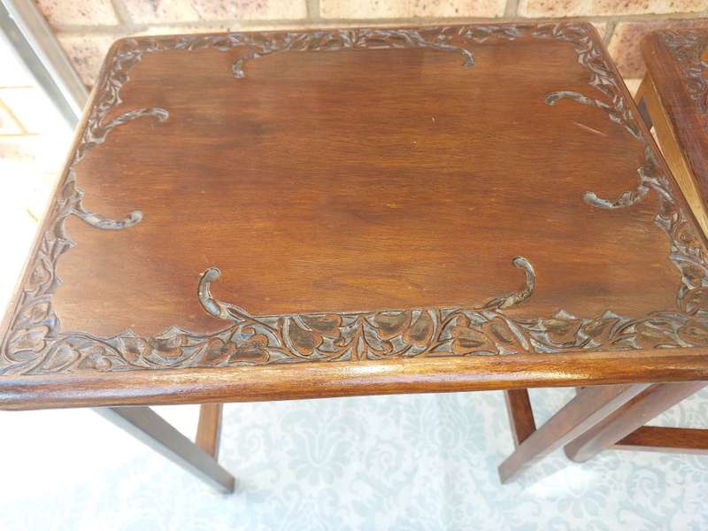 MID-CENTURY NESTING TABLES OF SOLID WOOD SOLD AS IS