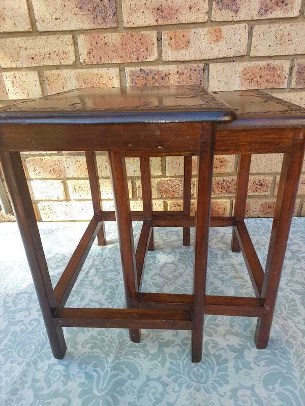 MID-CENTURY NESTING TABLES OF SOLID WOOD SOLD AS IS