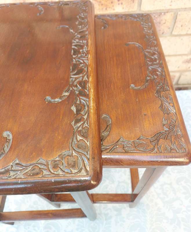 MID-CENTURY NESTING TABLES OF SOLID WOOD SOLD AS IS