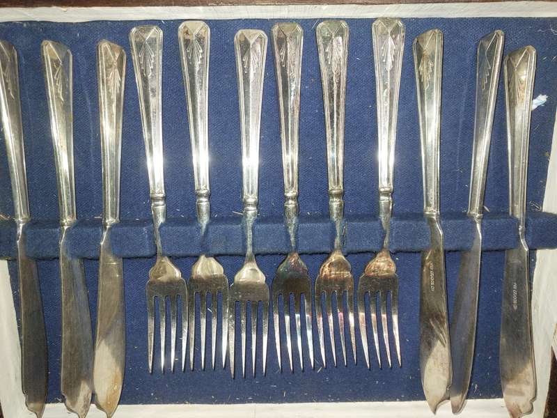 AN ANTIQUE FISH KNIFE AND FORK SET WITH A1 T.T & OS AP ENGLISH HALL MARKS