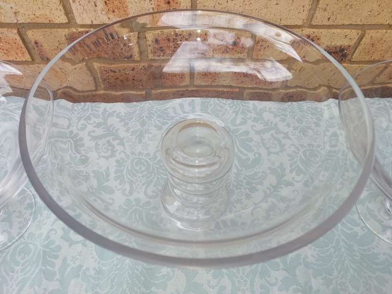 THREE ART DECOR LARGE GLASS SERVING BOWLS