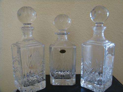 3 ELEGANT VITRA HANDCUT LEAD CRYSTAL DECANTERS