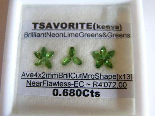 A 0.680cts BRILLIANT MARQUISE CUT x13, NEON LIME GREEN AND GREENS, TSAVORITE!!!  WITH CERTIFICATE!!!