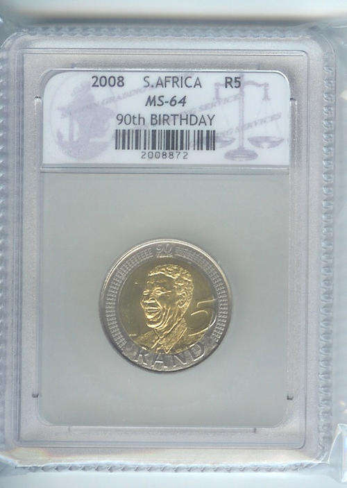 4 X GRADED MS 64 2008 MANDELA R 5 COINS.BUY NOW!!! THE ONE TO HAVE.