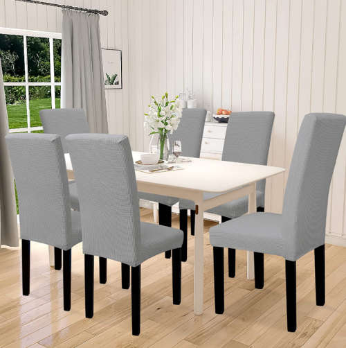 Easy-Going Elastic Chair Cover Dining Room Chair Cover Set of 6 (Red&Grey)