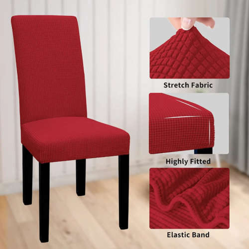 Easy-Going Elastic Chair Cover Dining Room Chair Cover Set of 6 (Red&Grey)