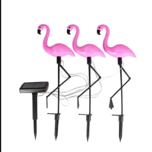 Waterproof 3 Piece Solar Garden LED Flamingo Standing Lights