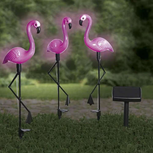 Waterproof 3 Piece Solar Garden LED Flamingo Standing Lights