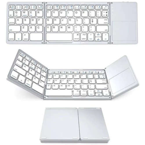 Foldable Bluetooth Keyboard with Touchpad White and Black