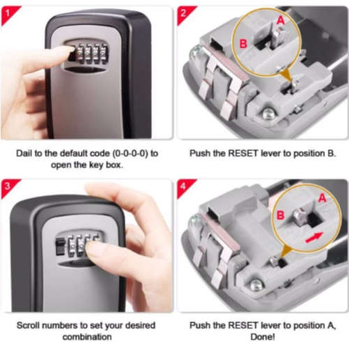 Key Storage Lock Box with 4 Digit Combination(Black & Silver)