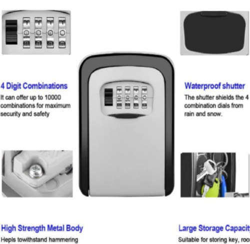 Key Storage Lock Box with 4 Digit Combination(Black & Silver)