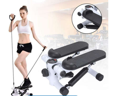 Fitness Exercise Stepper Bike with Resistance Bands-White & Black