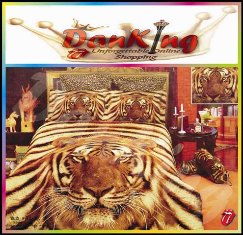 4 Piece Quality Cotton Bed Linen - Queen Size Tiger Duvet Set (Curtains on order)