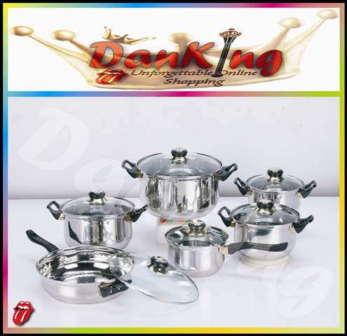 ** New Design, thicker base** 12 Pcs Stainless Steel Glass Lid Cookware!!!