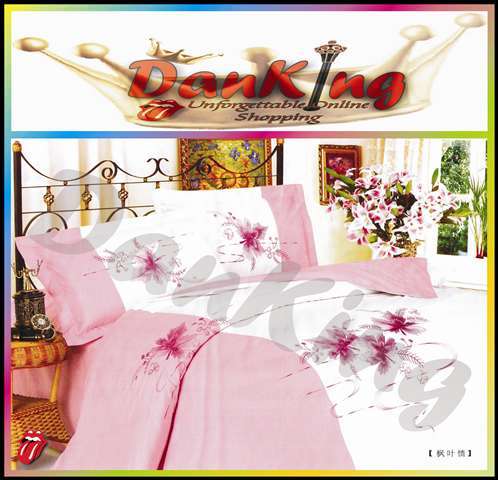 6 Piece Quality Cotton Bed Linen - Queen Size - Pink & White Duvet Set