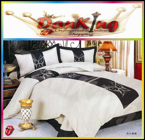 6 Piece Cotton Blend Bed Linen - Queen Size - Black & White Duvet Set