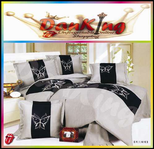 6 Piece Cotton Blend Bed Linen - Queen Size - Grey & Dark Navy Duvet Set