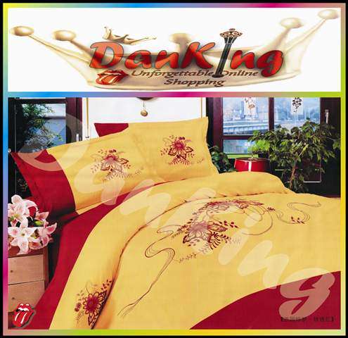 6 Piece Quality Cotton Bed Linen - Queen Size - Wine Red & Mustard Duvet Set
