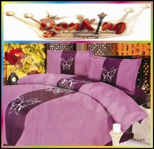 6 Piece Cotton Bed Linen - Queen Size - Lilac & Deep Purple Duvet Set