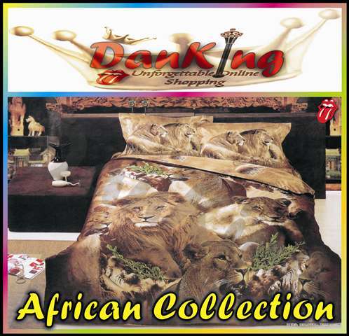 African Collection - 6 Piece Quality Cotton Bed Linen - Queen Size - Lion Pride Duvet Set