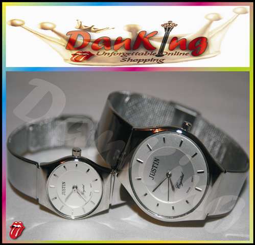 His & Hers Justin Crystal Series Watches - Silver White
