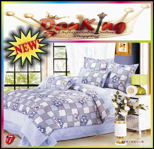 6 Piece Cotton Bed Linen - Queen Size - Shades of Blue Flower Duvet Set