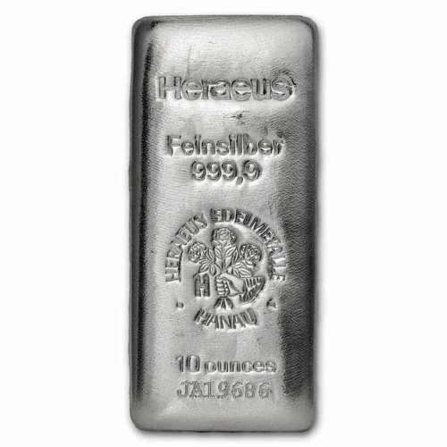10 Oz Heraeus Bars Silver with Certificate