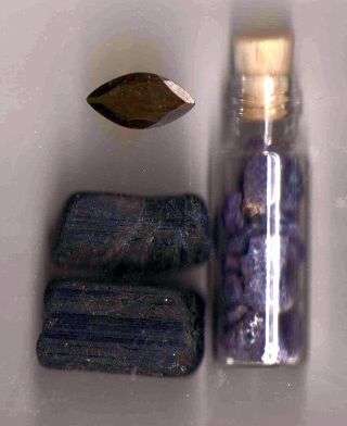 Rough Mix Tanzanite Vile 5ml With 107cts Black Tourmaline and Facted 3.40 ct Marquise Tourmaline Lot