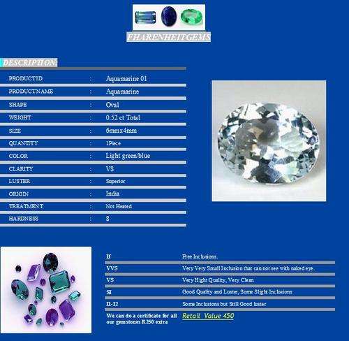 AA Grade Aquamarine 0.52 ct 6mmx4mm Oval VS