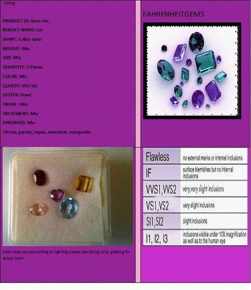 AA grade mixed gem lot 5.40 ct 5 pieces,citrine,topaz,garnet,morganite,amethyst