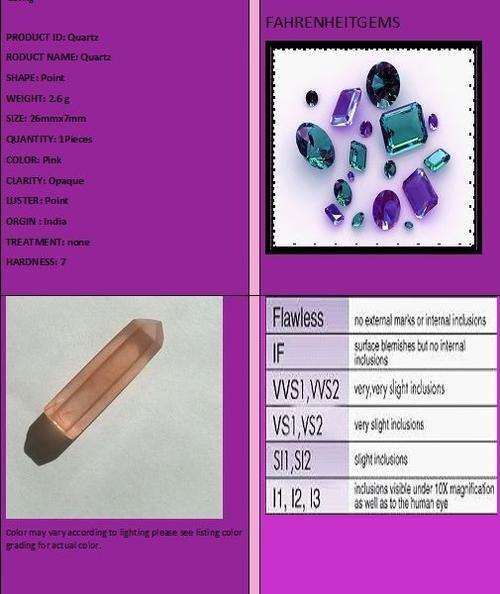 Quartz point 2.6 grams 26 mmx7mm