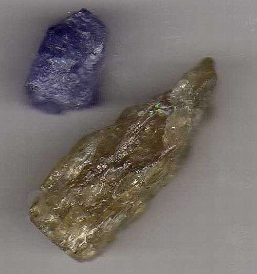 Gemmy Tanzanite Crystal Pieces Two 9.81 cts Golden Yellow /Violet Blue
