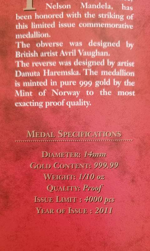 Gold Coin (Nelson Mandela Commemorative) - 1/10oz / 999.99 proof