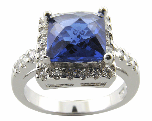 925 Sterling Silver Blue Sapphire and White CZ Ring 7  *MOST REASONABLE INTERNATIONAL SHIPPING*