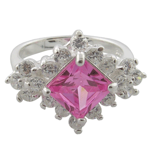 BEAUTIFUL 925 Sterling Silver White CZ and Pink Ring 7   *MOST REASONABLE INTERNATIONAL SHIPPING*