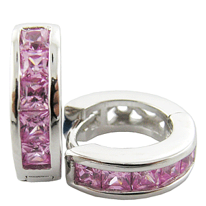 925 Sterling Silver Pink CZ Hoop Earring *MOST REASONABLE INTERNATIONAL SHIPPING*