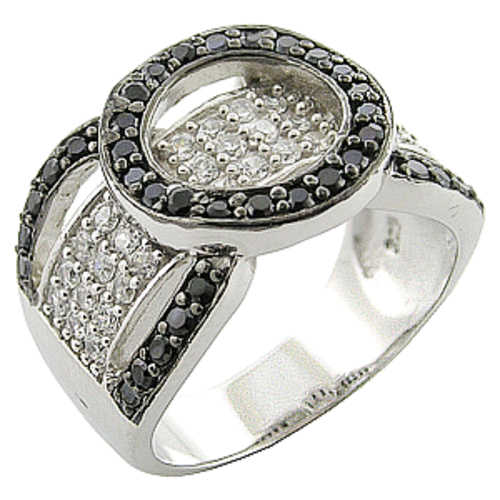 LATE ENTRY!   925 Sterling Silver Black & White CZ Ring New *MOST REASONABLE INTERNATIONAL SHIPPING*