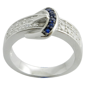 NEW STOCK. LOOK THIS BEAUTIFUL UNIQUE BELT RING! 925 Sterling Silver Blue and White CZ Ring