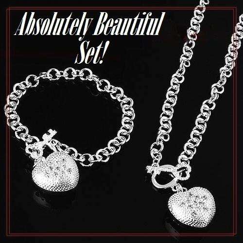 SILVER HEART PENDANT NECKLACE AND BRACELET 925 STERLING SILVER STAMPED  **NEVER BEFORE FOR R1-00!!