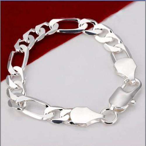 NEW STOCK.PLEASE LOOK!! IMPRESSIVE SILVER LINK BRACELET STAMPED 925-- 12MM WIDTH! STUNNING!