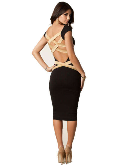 Beautiful sexy Backless Bandage Knee Length Black Bodycon Dress  Must!